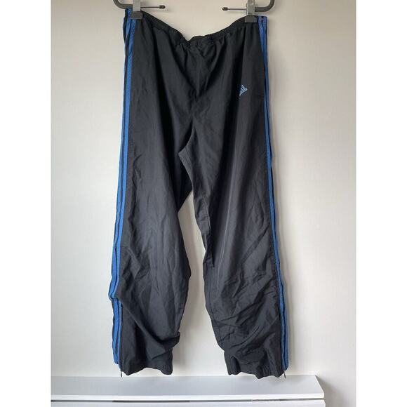 adidas Other - Vintage Adidas Windbreaker Pants Mens L Black Blue Stripes Zip-Ankle Track Y2K‌